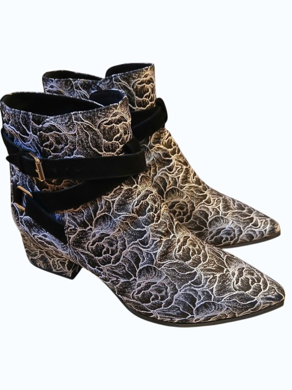 JEFFREY CAMPBELL Black & White Brocade Harness Boots - Like New